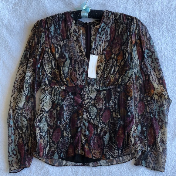 Rebecca Taylor Watercolour Snake V-Neck Top Blouse Size 4 - Picture 5 of 14